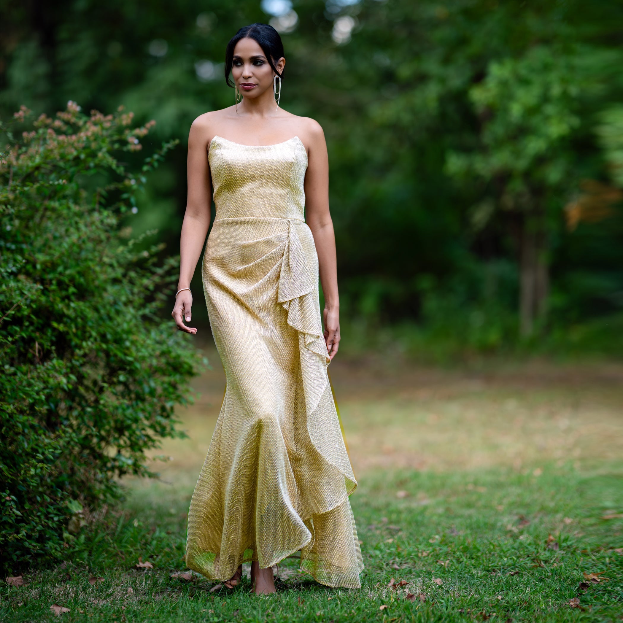 Strapples Draped Ruffle Gown Cenia New York