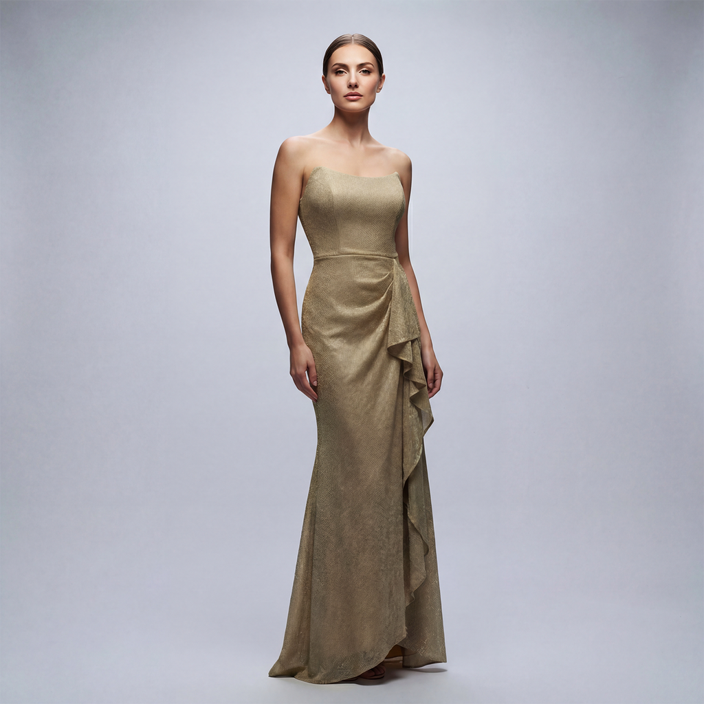 Strapples Draped Ruffle Gown Cenia New York