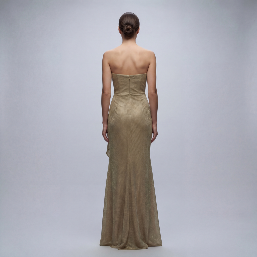 Strapples Draped Ruffle Gown Cenia New York