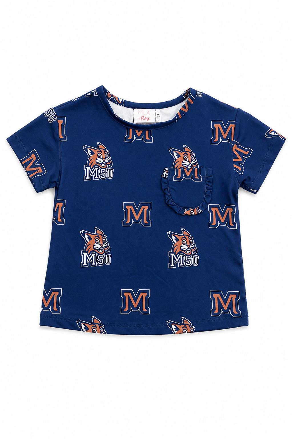 Montana State University Blue Bobcat Ruffle Pocket Tee Mila & Rose ®
