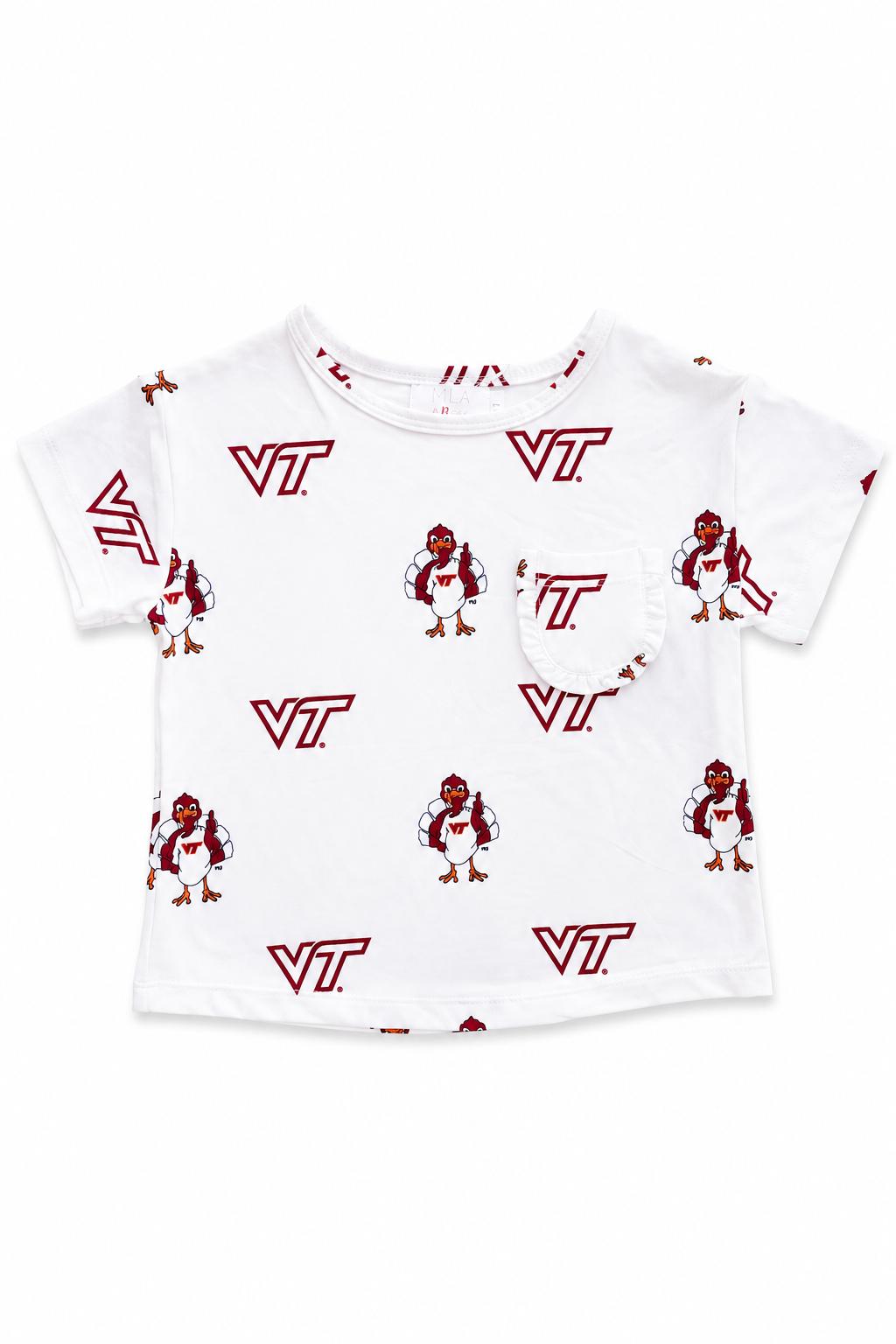 Virginia Tech White Hokie Ruffle Pocket Tee Mila & Rose ®