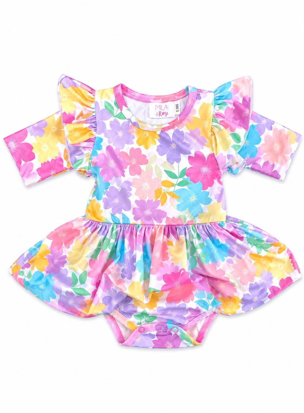 Colorful Carnations 3/4 Sleeve Flutter Twirl Bodysuit Mila & Rose ®