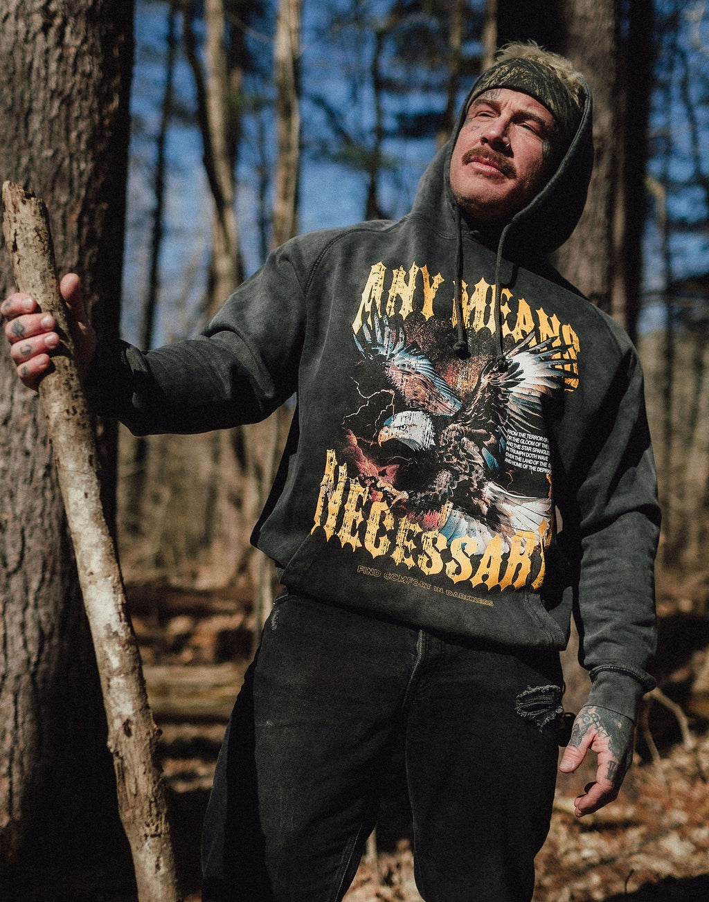 Depraved Pullover Hoodie Vintage Black Any Means Necessary Clothing