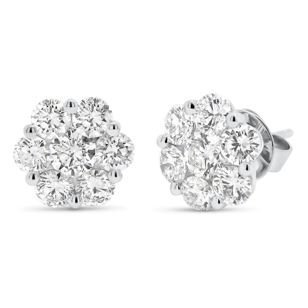 AGI Certified 2.00ctw Lab Diamond Floral Cluster Stud Earrings in 14kt White Gold VossAgin