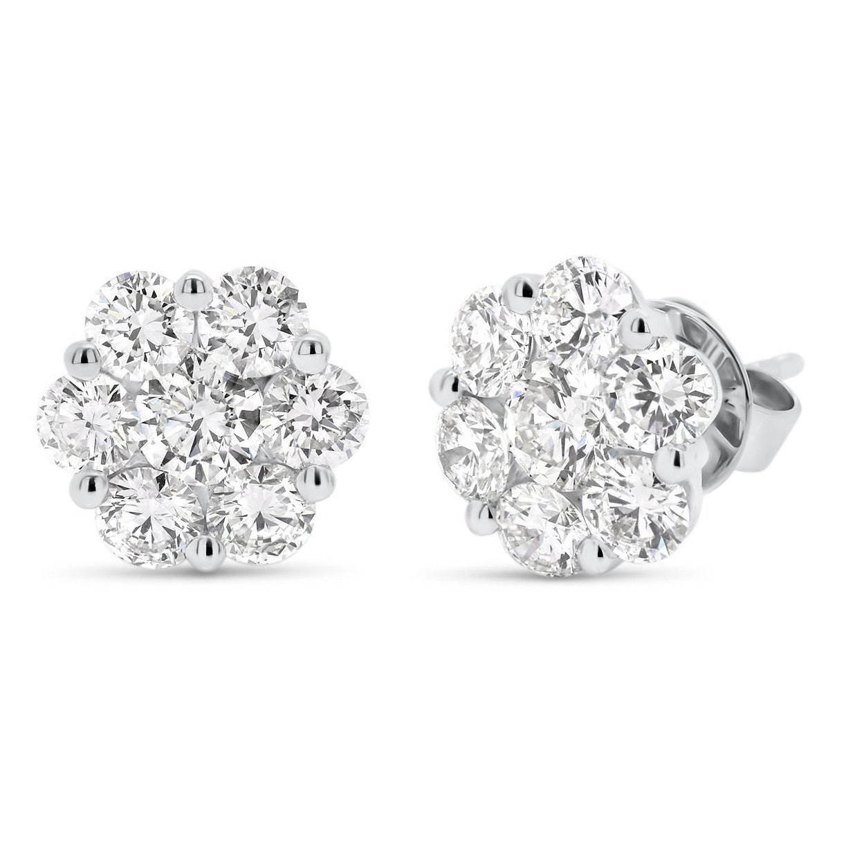 AGI Certified 2.00ctw Lab Diamond Floral Cluster Stud Earrings in 14kt White Gold VossAgin