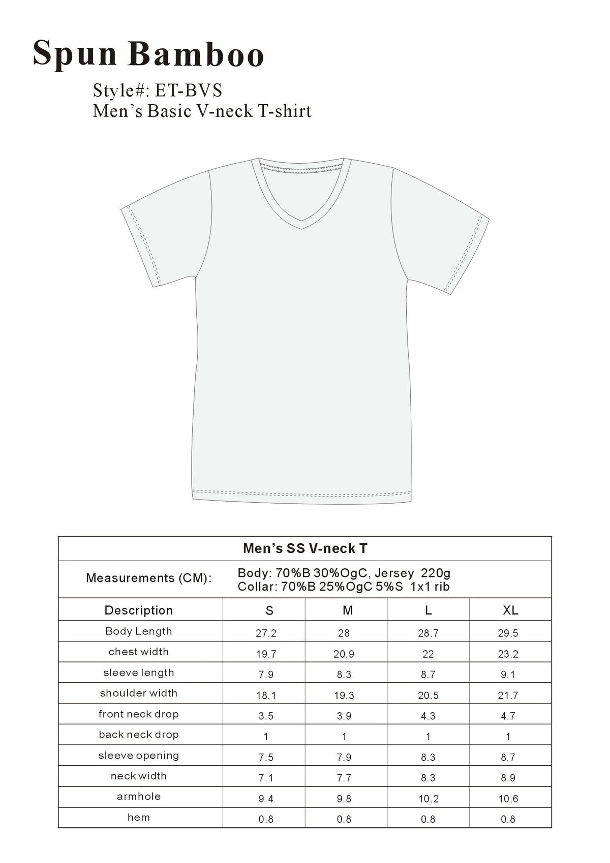 Clearance Men's Bamboo Viscose V-Neck T-Shirt Spun Bamboo