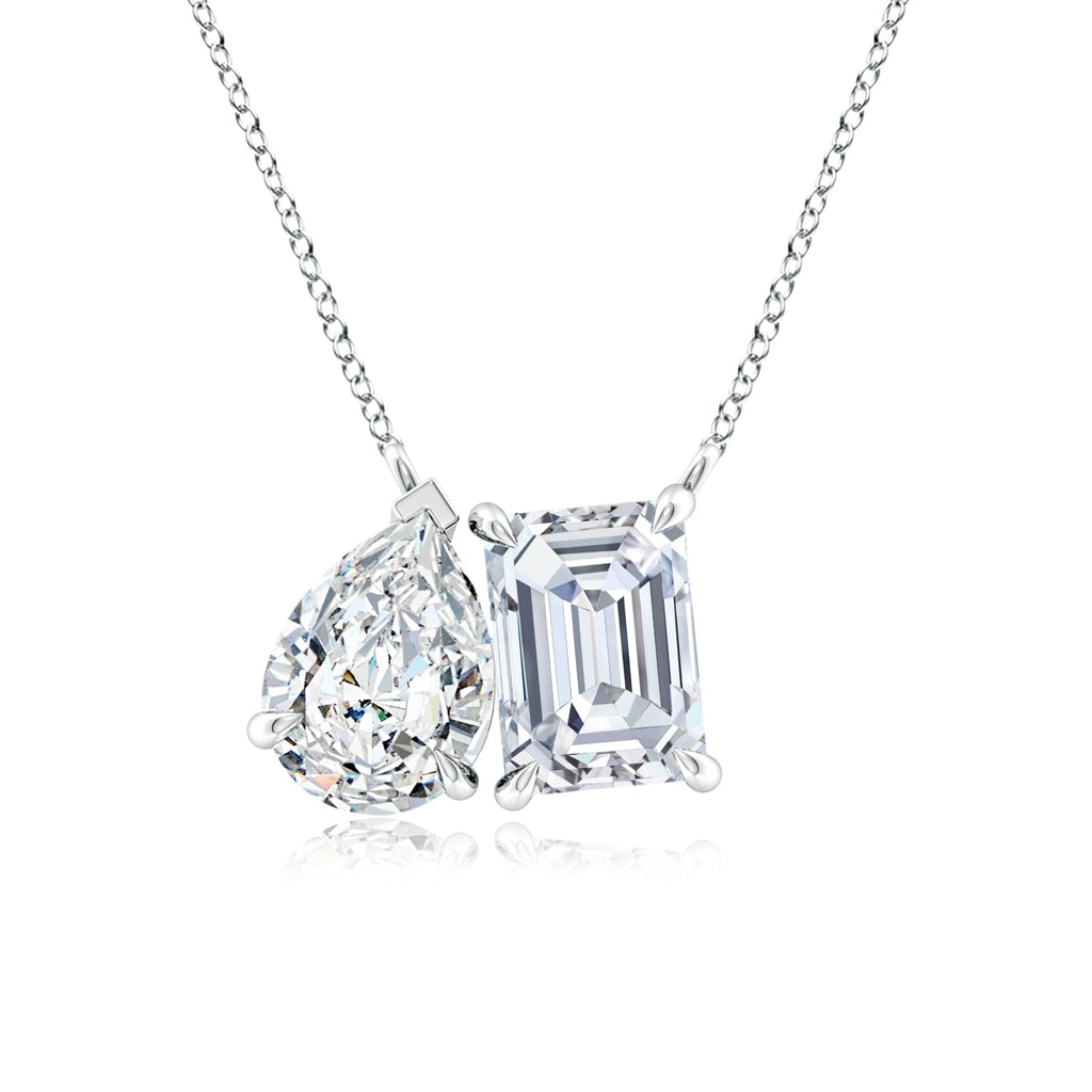 AGI Certified Lab-Grown Emerald-Cut & Pear Diamond Two-Stone Pendant in 14K White Gold – Choice of 1ctw or 2ctw VossAgin