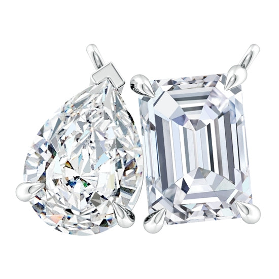 AGI Certified Lab-Grown Emerald-Cut & Pear Diamond Two-Stone Pendant in 14K White Gold – Choice of 1ctw or 2ctw VossAgin