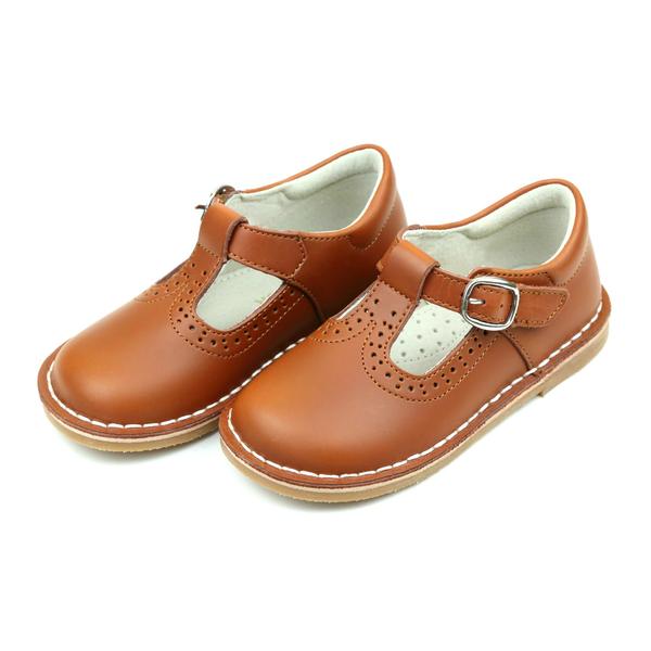 Frances Cognac T-Strap Perforated Mary Jane Torn and Trendy