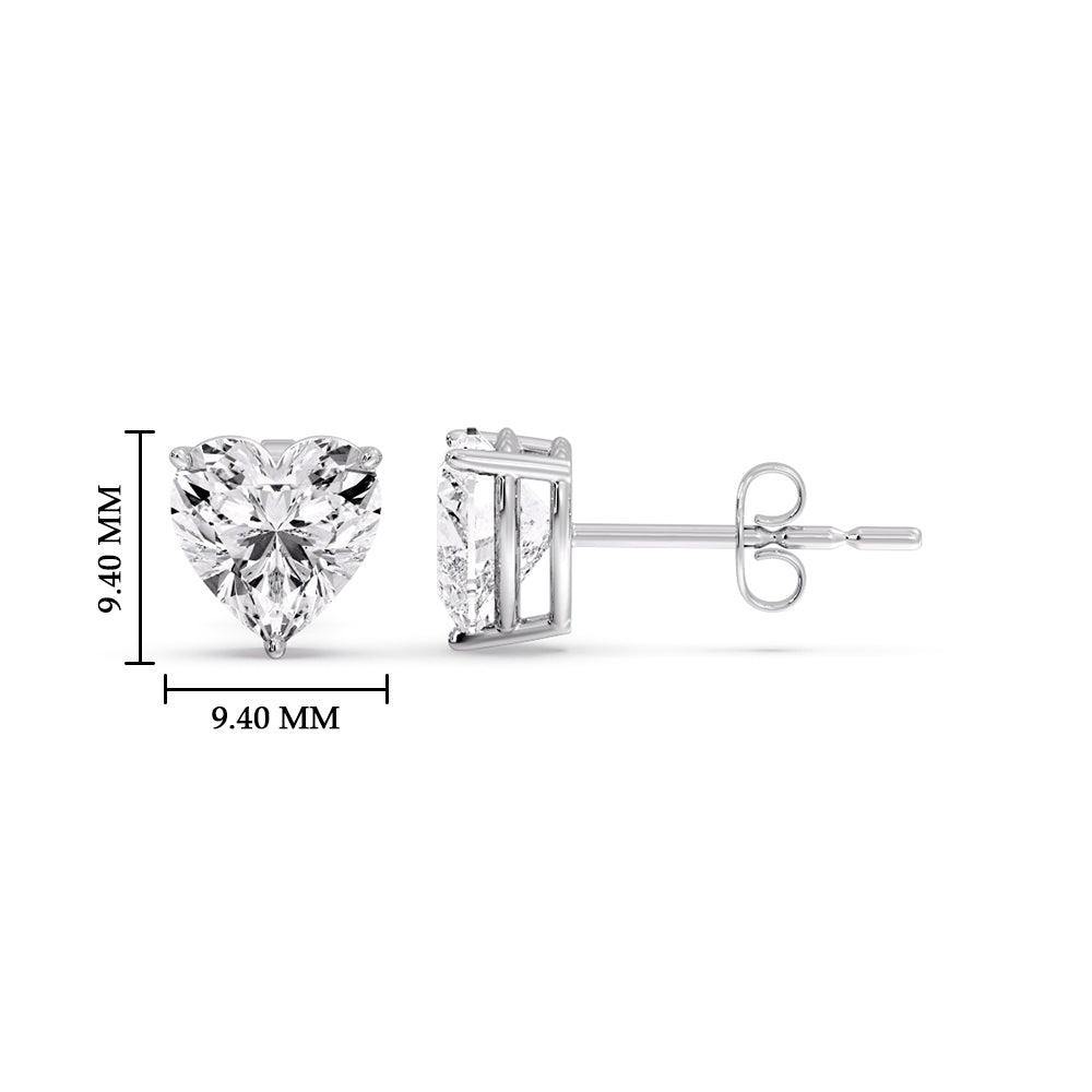 3 Prong Heart Shaped Diamond Solitaire Stud Earring in Basket Setting