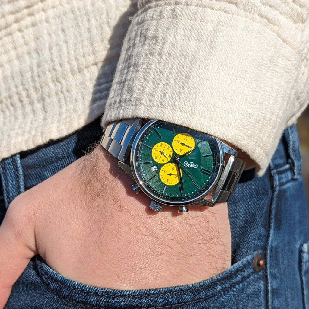 Green and Yellow Chronograph The Beyond Boring Watch Company