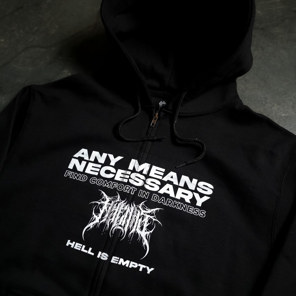 Hell is Empty Zip Up Hoodie Any Means Necessary Clothing