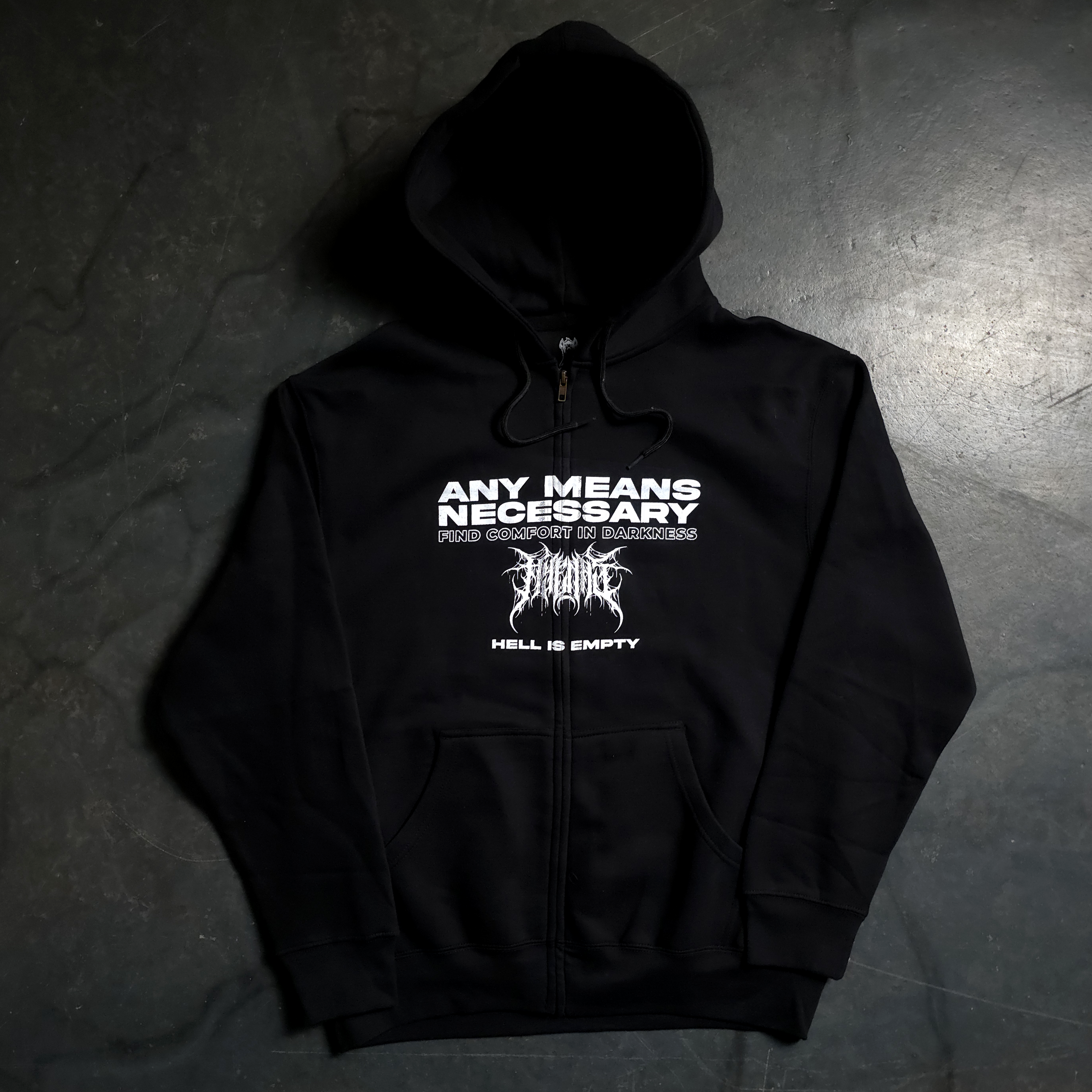 Hell is Empty Zip Up Hoodie Any Means Necessary Clothing