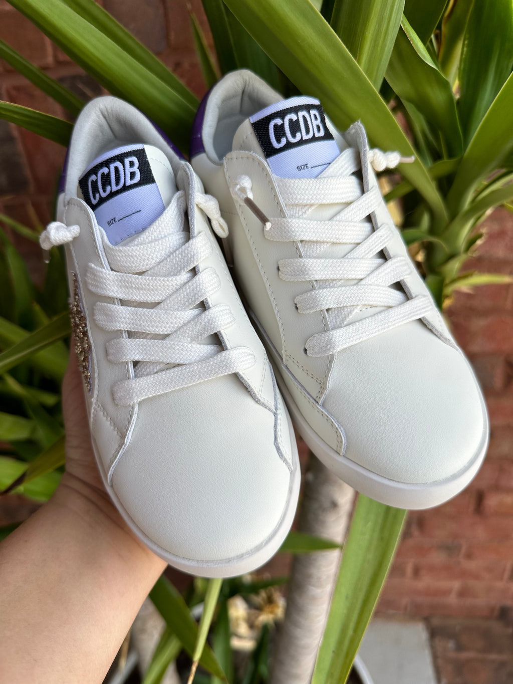 Gold Star Purple Heel Star Sneakers Torn and Trendy