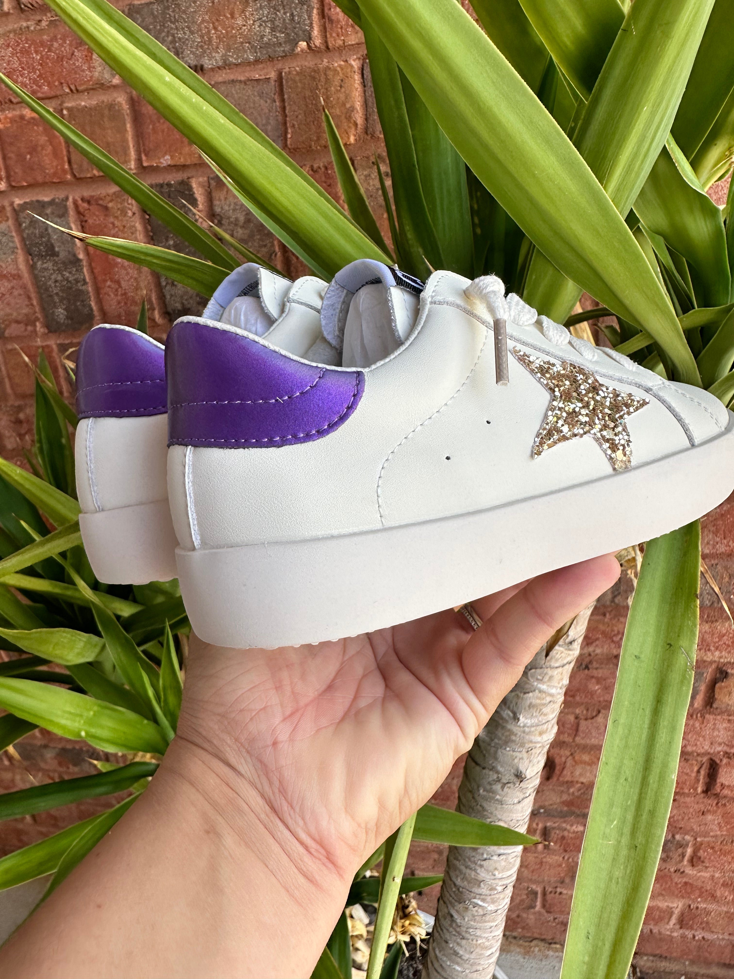 Gold Star Purple Heel Star Sneakers Torn and Trendy