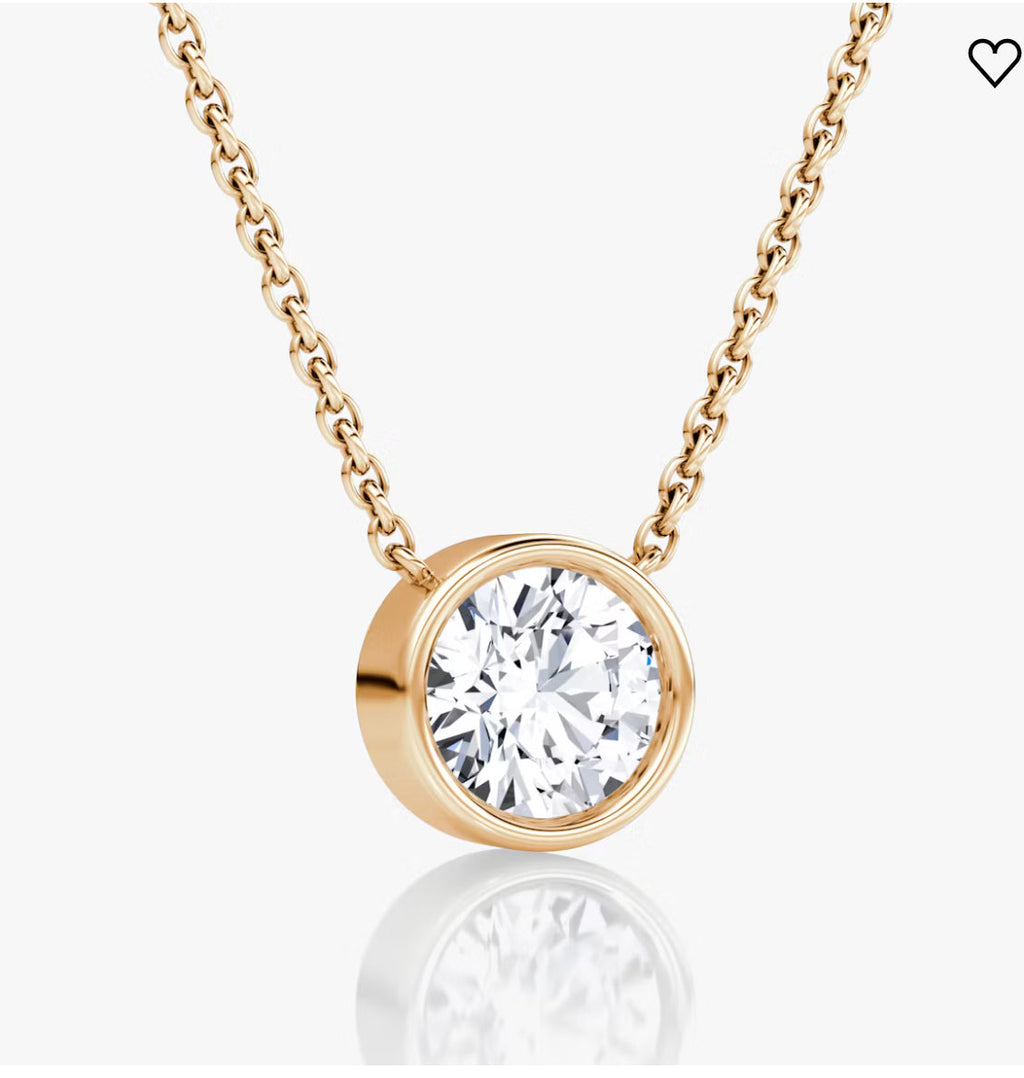 AGI Certified 1.00 Ctw Bezel Set Round Lab Grown Diamond Pendant - G/VS Clarity in Choice of 14K White or Yellow Gold VossAgin