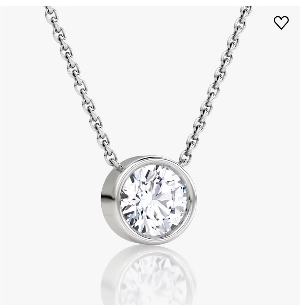 AGI Certified 1.00 Ctw Bezel Set Round Lab Grown Diamond Pendant - G/VS Clarity in Choice of 14K White or Yellow Gold VossAgin