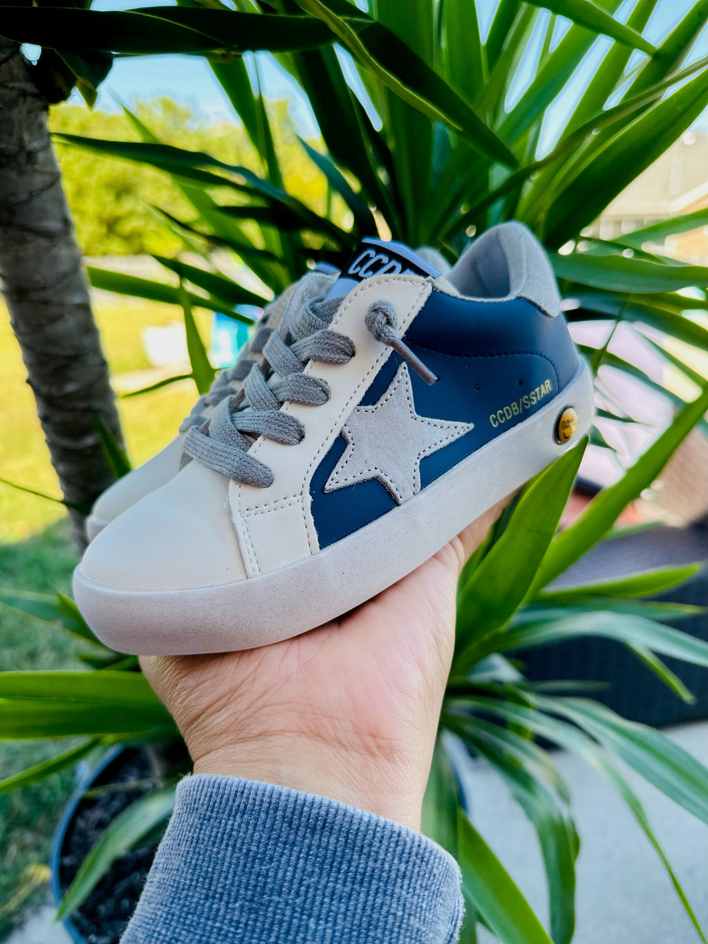Blue with Grey Star Sneakers Torn and Trendy
