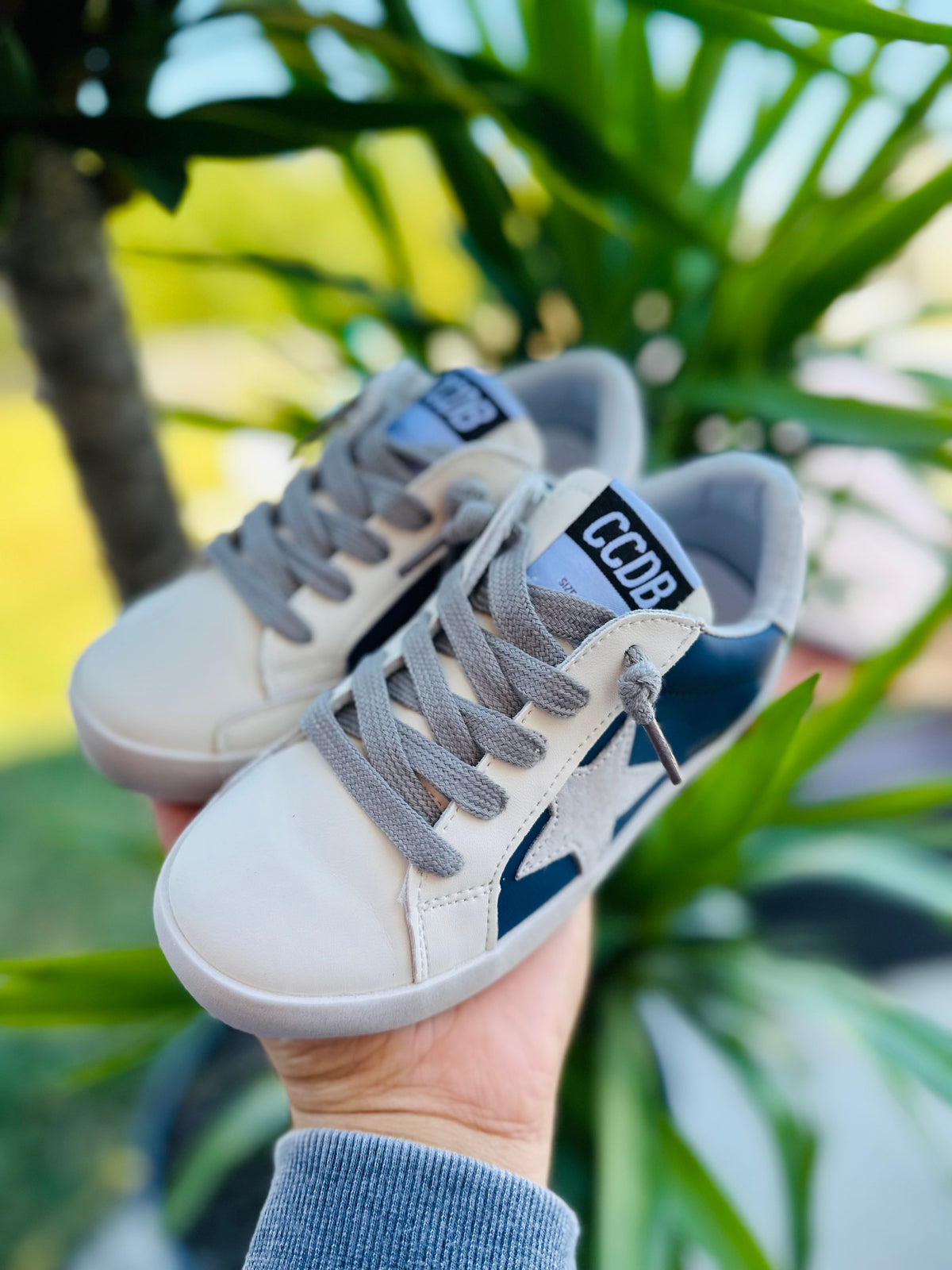 Blue with Grey Star Sneakers Torn and Trendy
