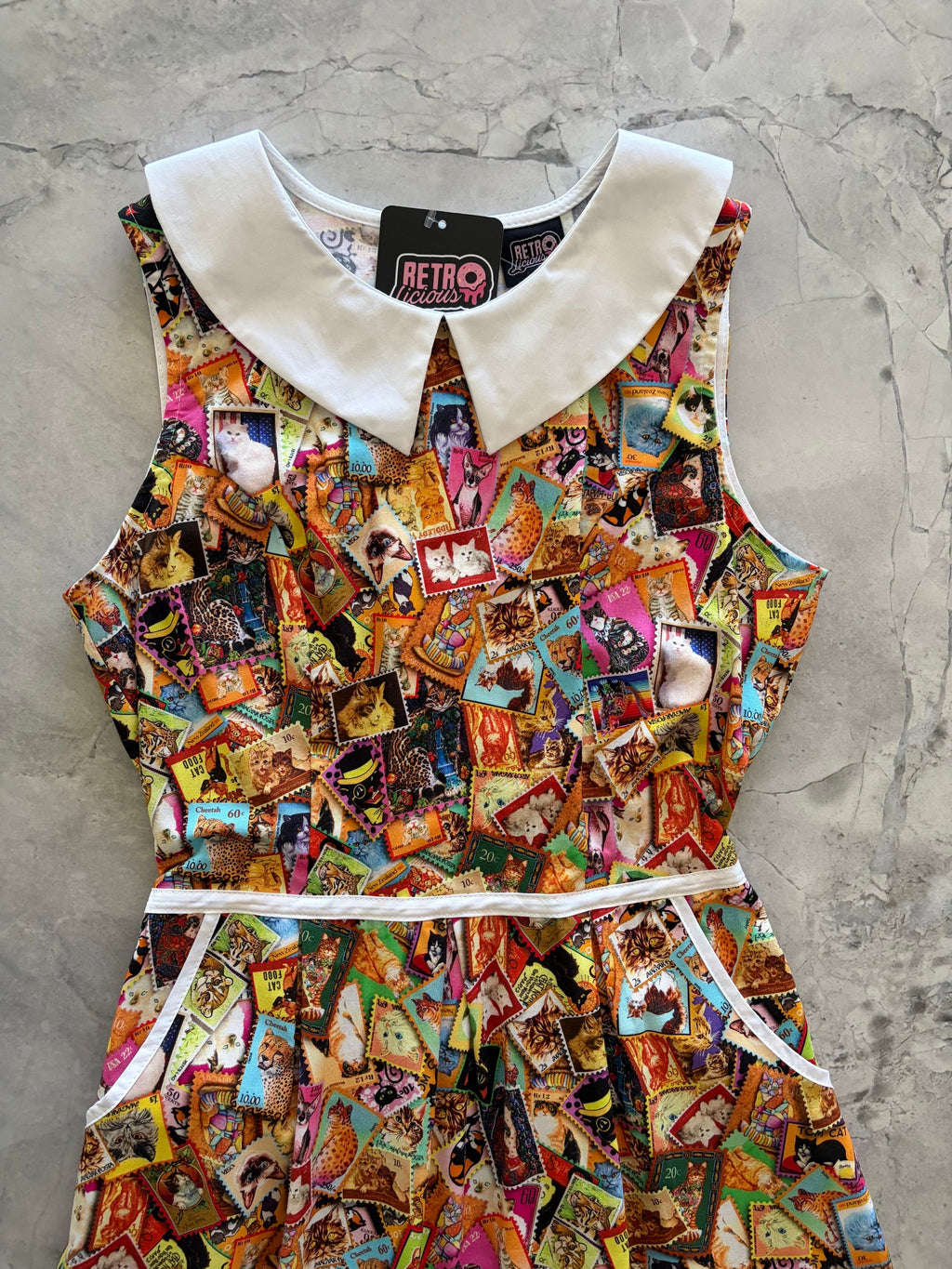 Cat Stamps Collared Dress Retrolicious