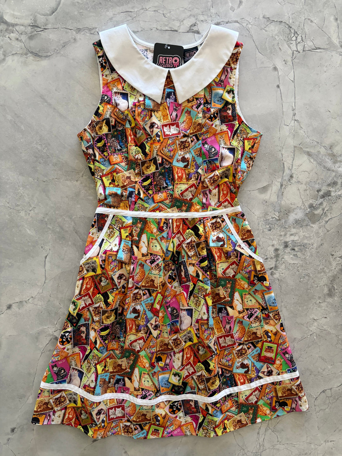 Cat Stamps Collared Dress Retrolicious