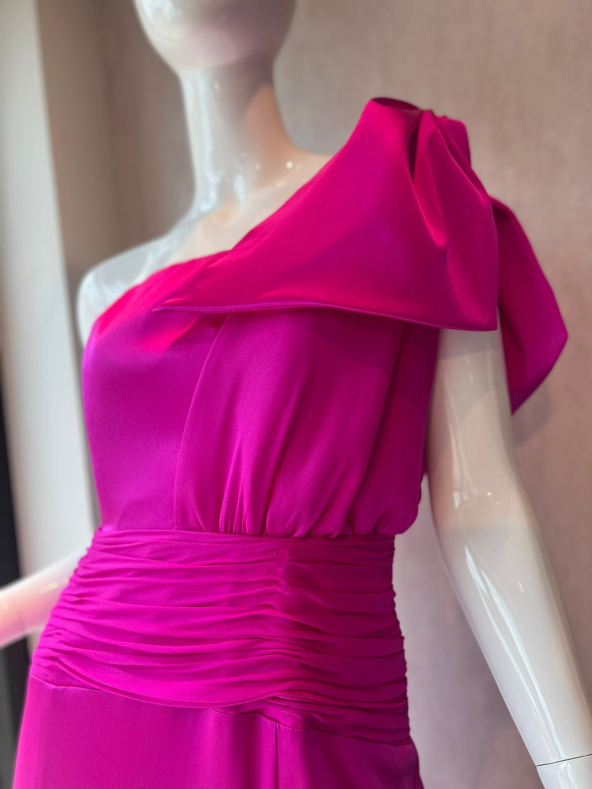 Gathered Waist One Shoulder Bow Gown _ Custom Colors Available Cenia New York