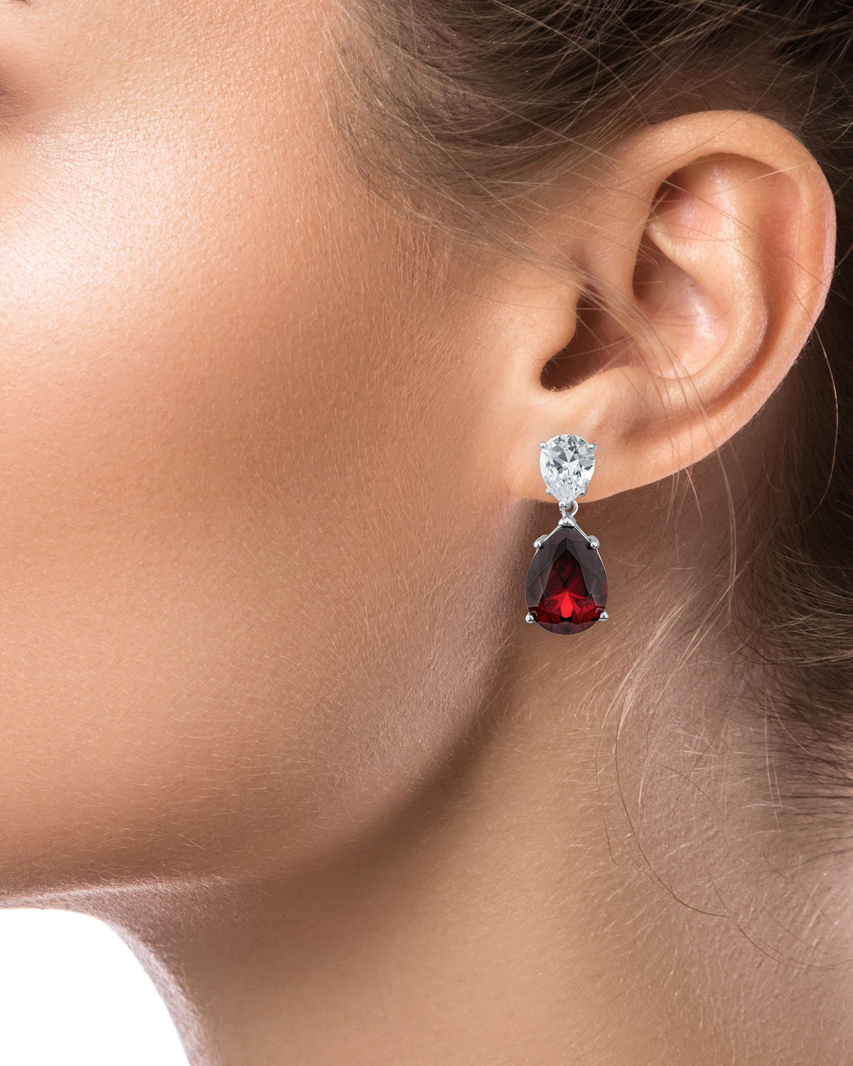 Double Pear CZ Drop with Ruby CZ by Kenneth Jay Lane
