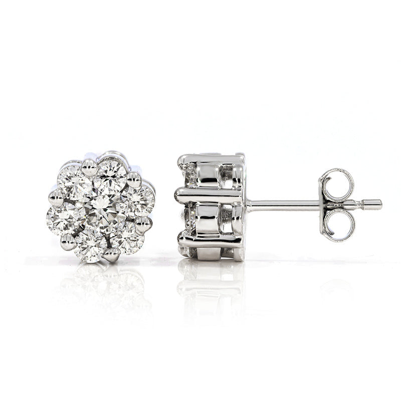 AGI Certified 2.00ctw Lab Diamond Floral Cluster Stud Earrings in 14kt White Gold VossAgin