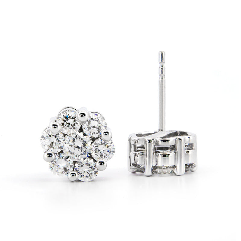 AGI Certified 2.00ctw Lab Diamond Floral Cluster Stud Earrings in 14kt White Gold VossAgin