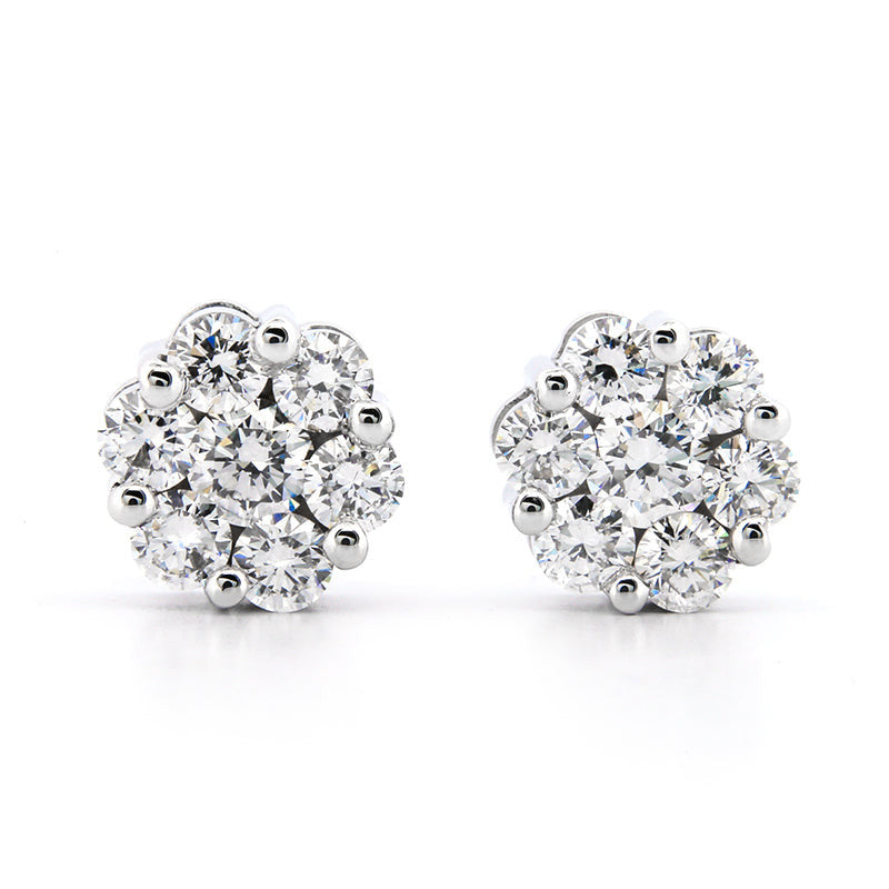 AGI Certified 2.00ctw Lab Diamond Floral Cluster Stud Earrings in 14kt White Gold VossAgin