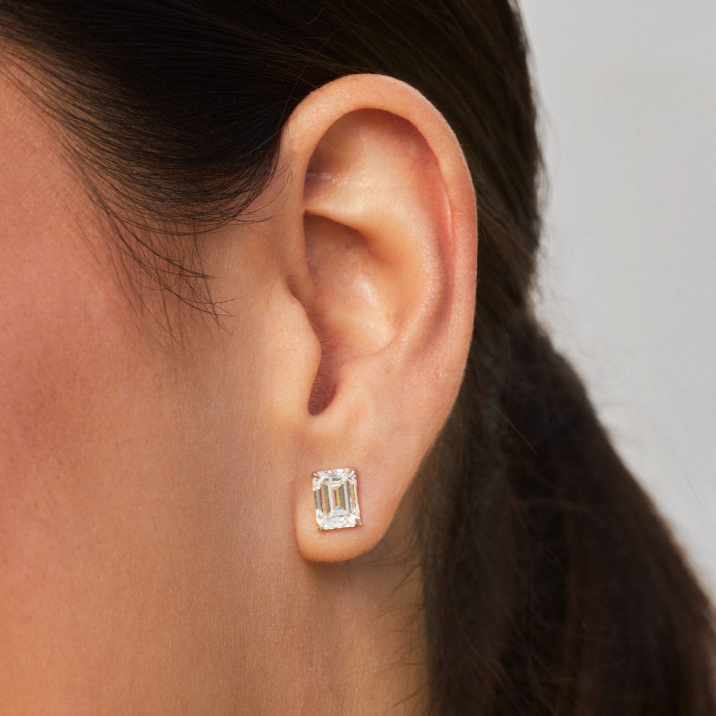 AGI Certified Lab Grown Emerald Cut Diamond Stud Earrings In 14K White Gold VossAgin