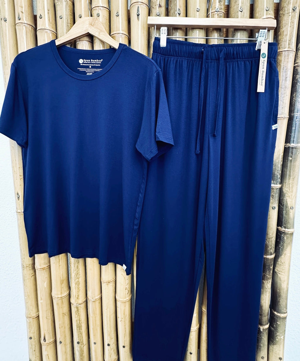 Men's Soft Bamboo Lounge Pajama Set - Short Sleeve Top & Pants Spun Bamboo