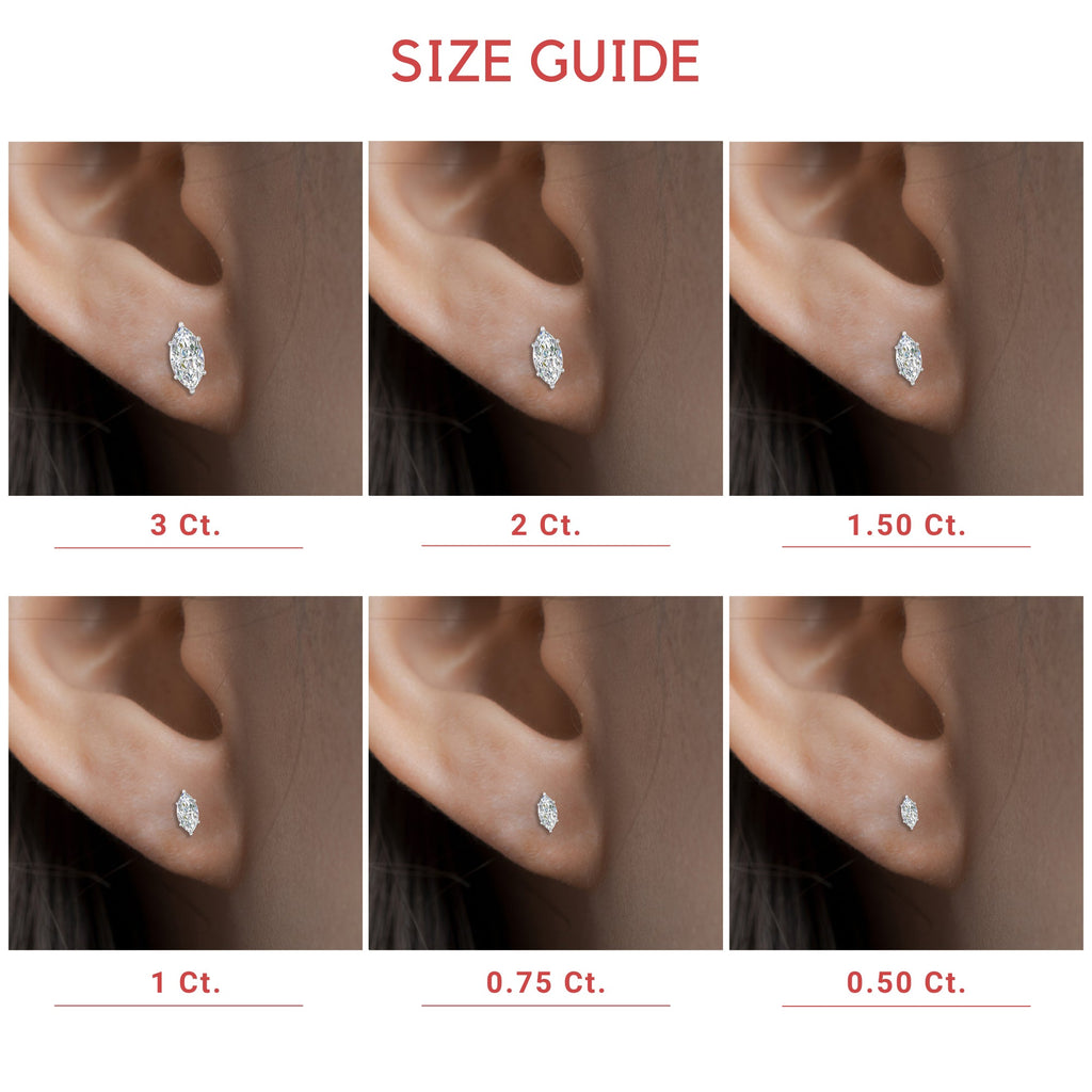 6 Prong Marquise Diamonds Solitaire Stud Earring in Basket Setting