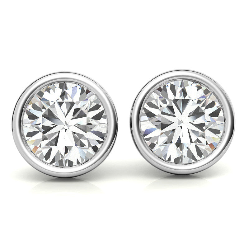 3.00 CTW Lab Grown Diamond Bezel Martini Stud Earrings in 14K White or Yellow Gold VossAgin