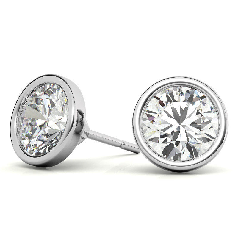 3.00 CTW Lab Grown Diamond Bezel Martini Stud Earrings in 14K White or Yellow Gold VossAgin