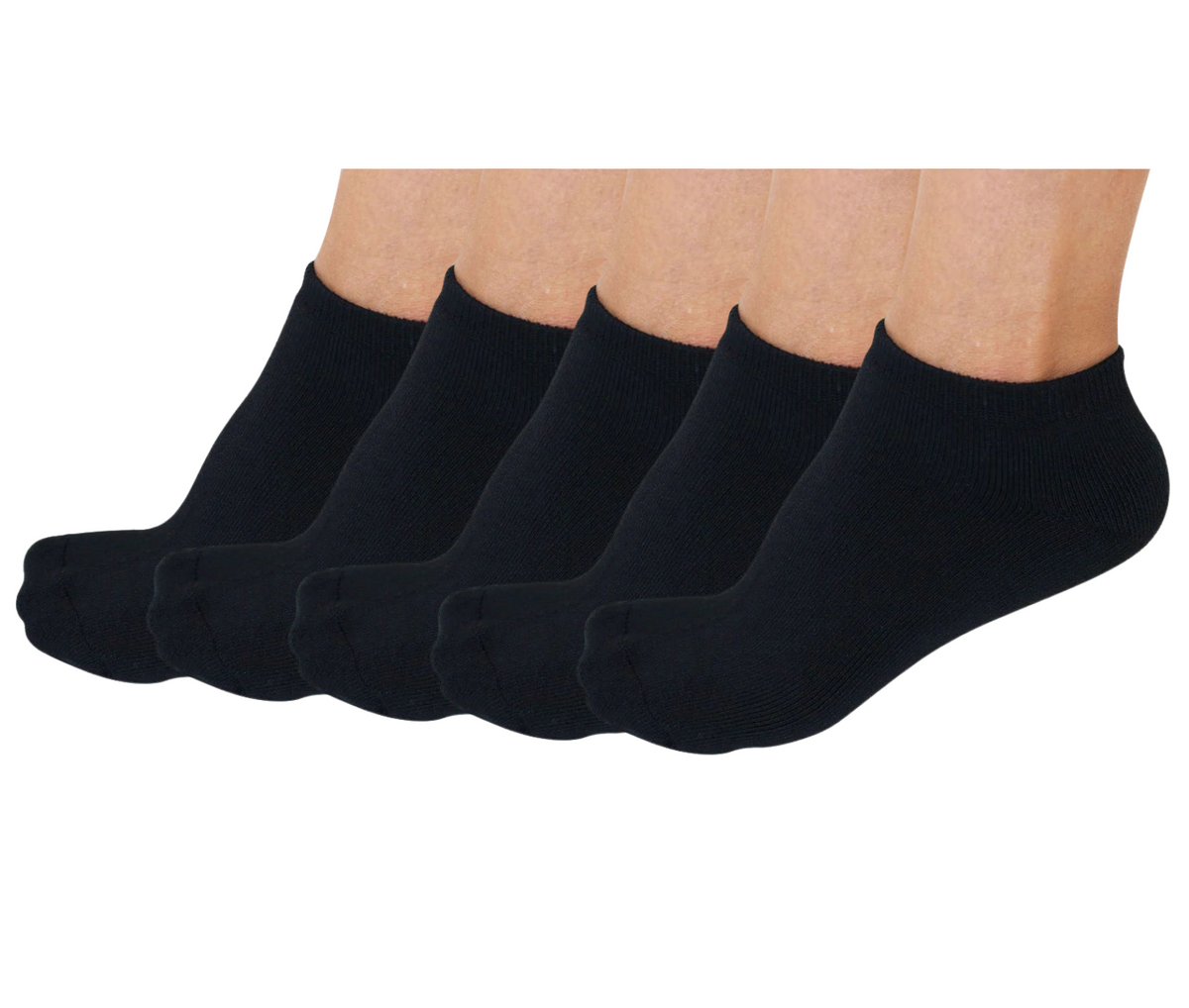 No Look Anklet Bamboo Viscose Socks Unisex Black Color - 5-pack Spun Bamboo