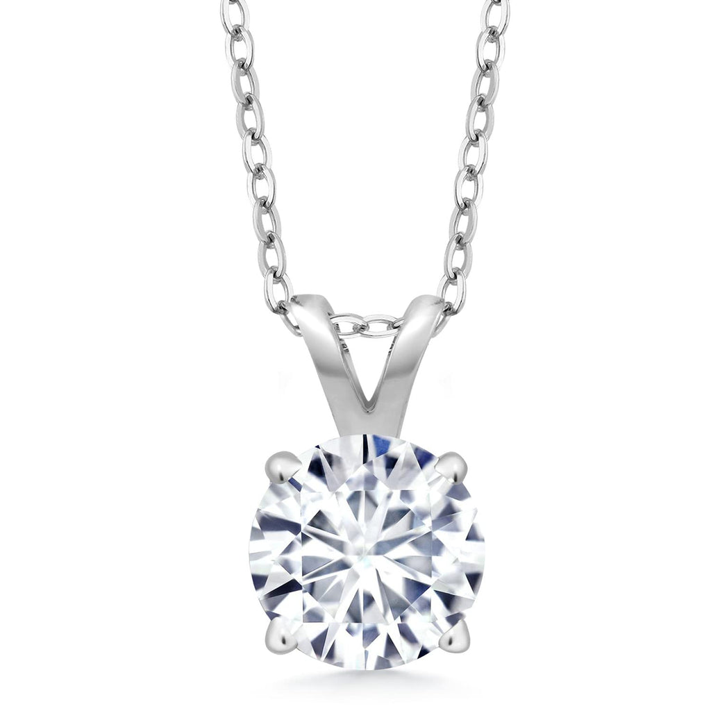 .80 CTW Certified Genuine Moissanite Solitaire Pendant Necklace - Choice of 14k White or Yellow Gold VossAgin