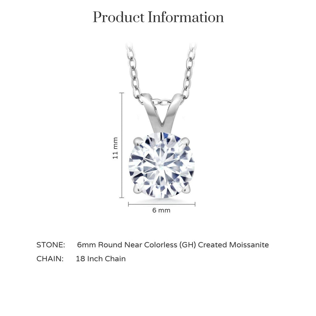 .80 CTW Certified Genuine Moissanite Solitaire Pendant Necklace - Choice of 14k White or Yellow Gold VossAgin
