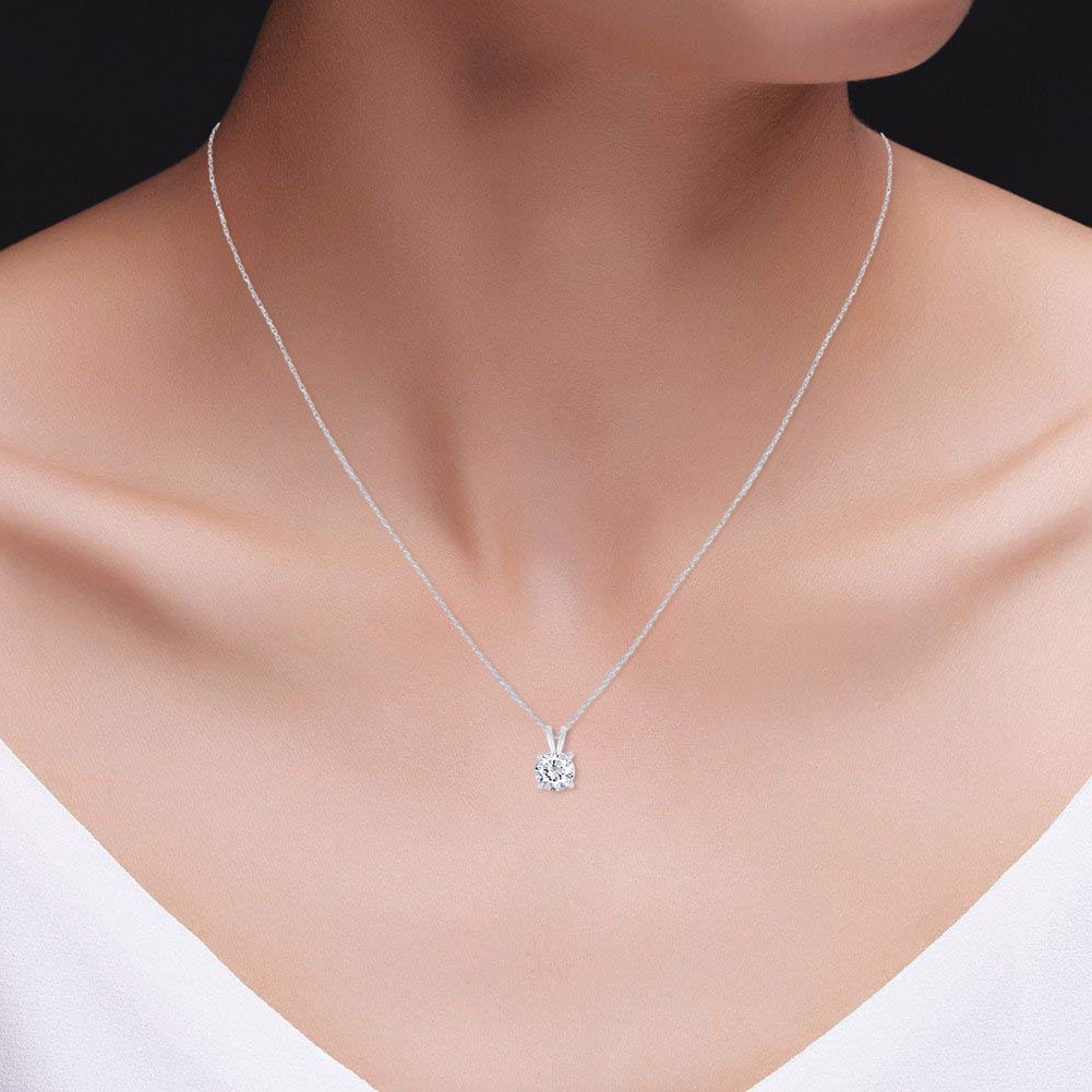 .80 CTW Certified Genuine Moissanite Solitaire Pendant Necklace - Choice of 14k White or Yellow Gold VossAgin