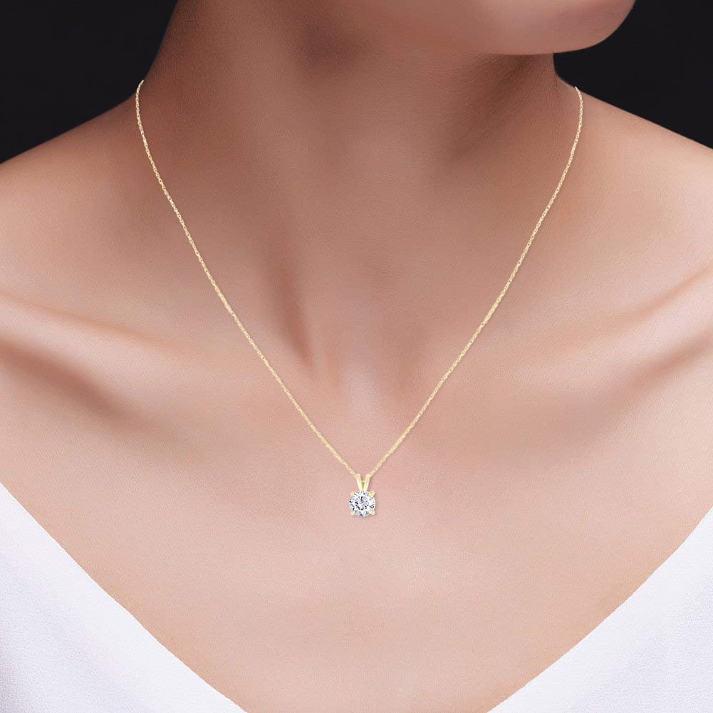 .80 CTW Certified Genuine Moissanite Solitaire Pendant Necklace - Choice of 14k White or Yellow Gold VossAgin