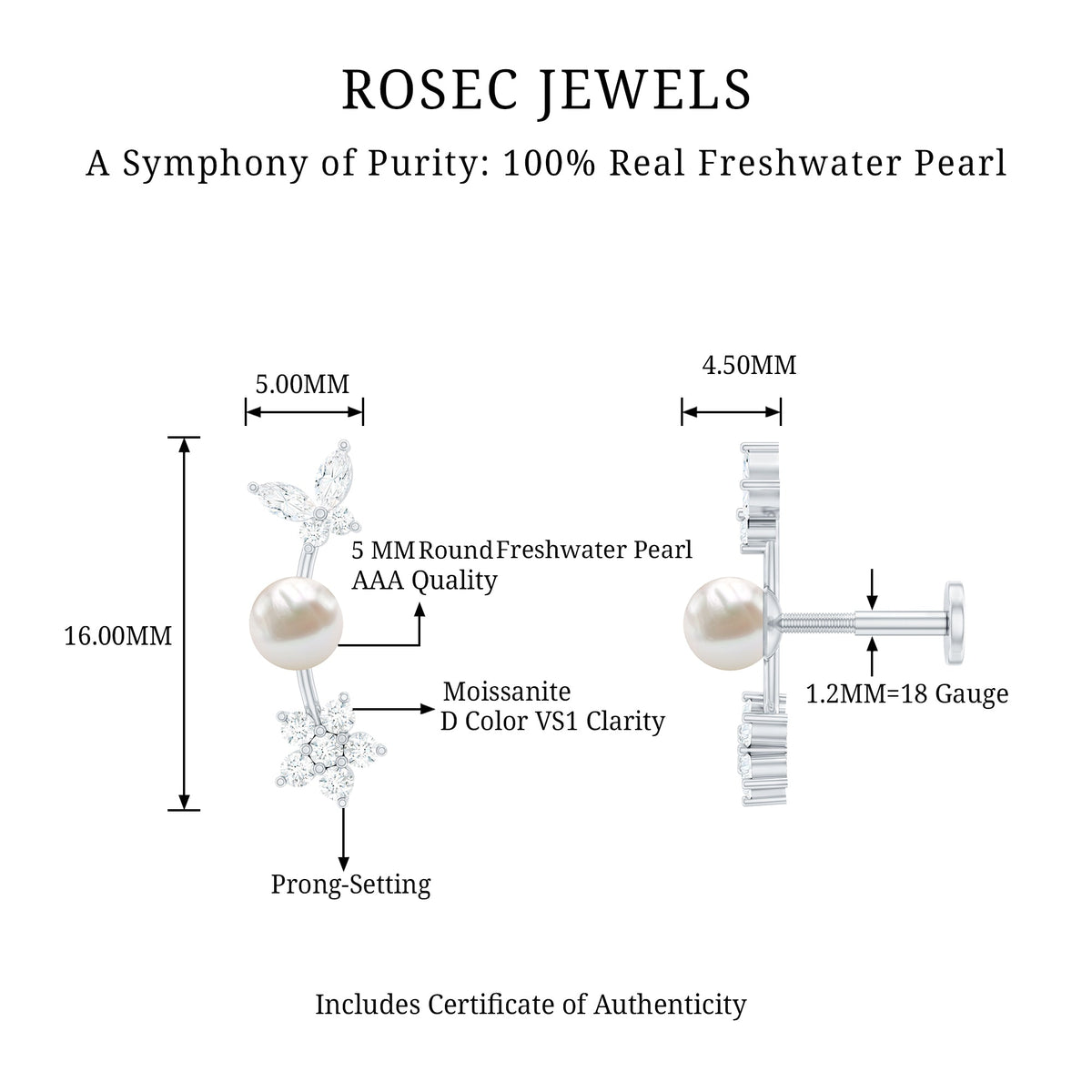 Nature Inspired Freshwater Pearl and Diamond Crawler Earring