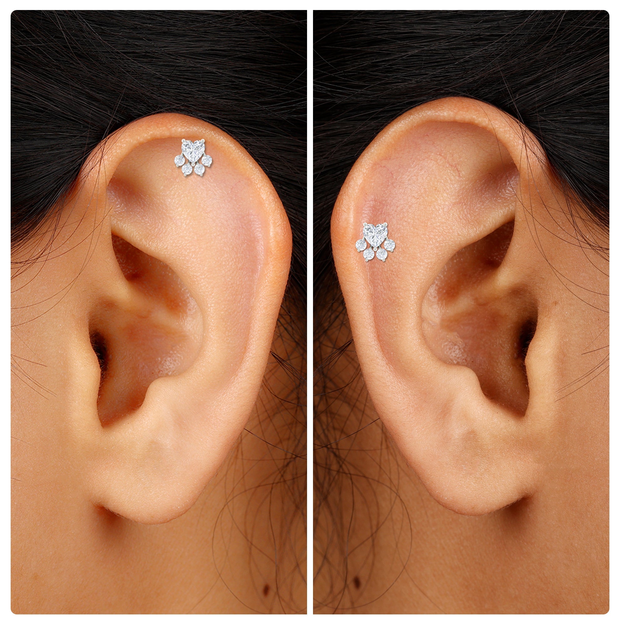 Heart Shape Moissanite Paw Cartilage Earring