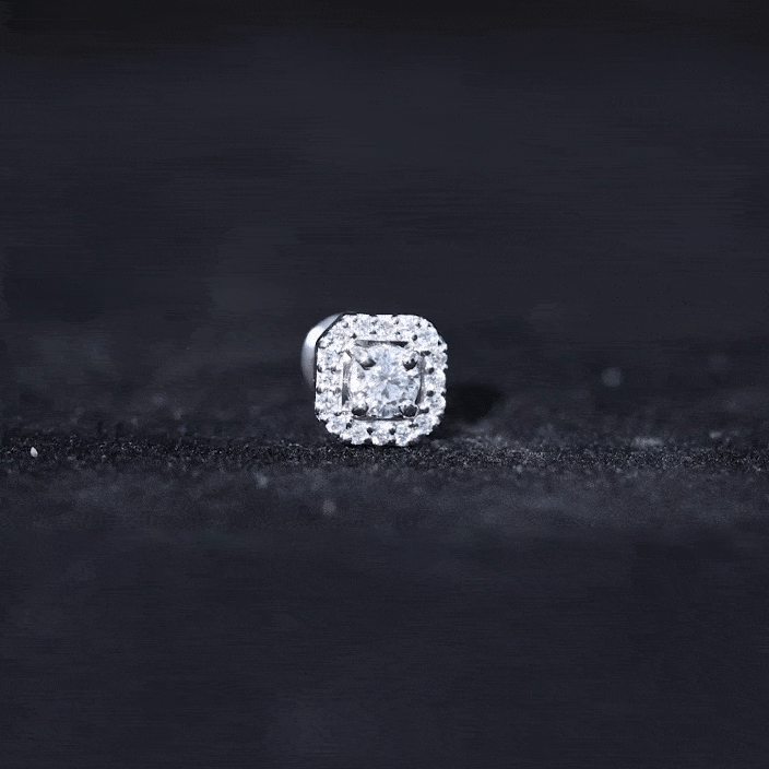 Certified Moissanite Halo Earring for Helix Piercing