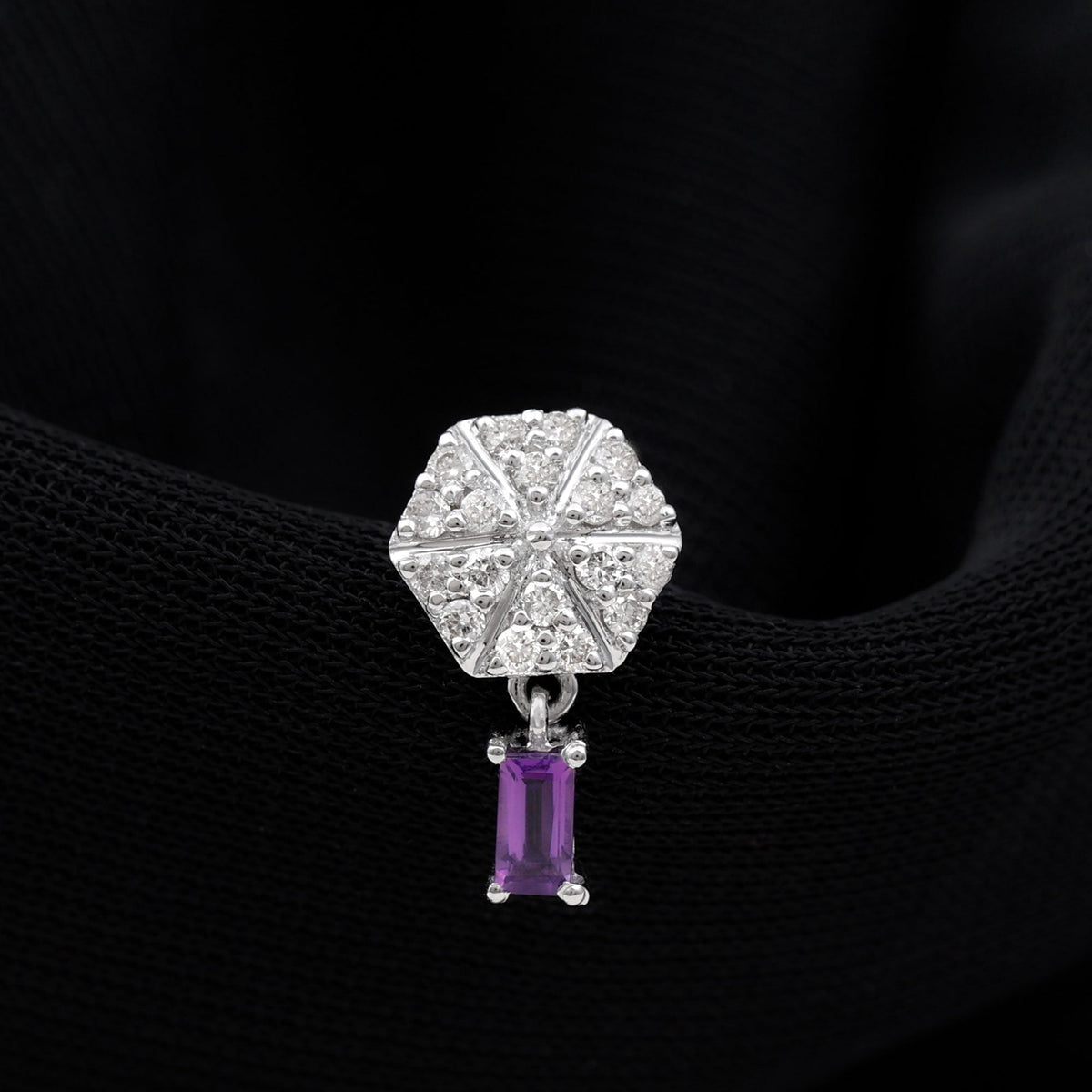 Baguette Amethyst Cartilage Drop Earring with Diamond