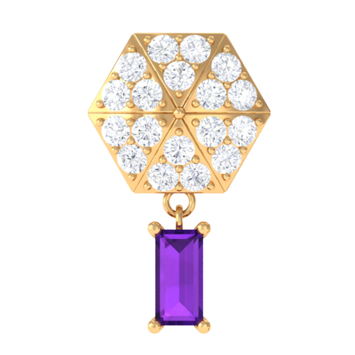 Baguette Amethyst Cartilage Drop Earring with Diamond