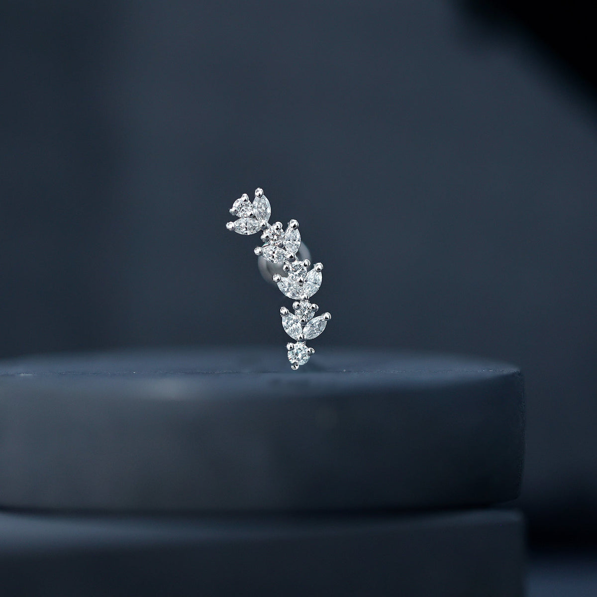 Marquise and Round Moissanite Leaf Helix Earring
