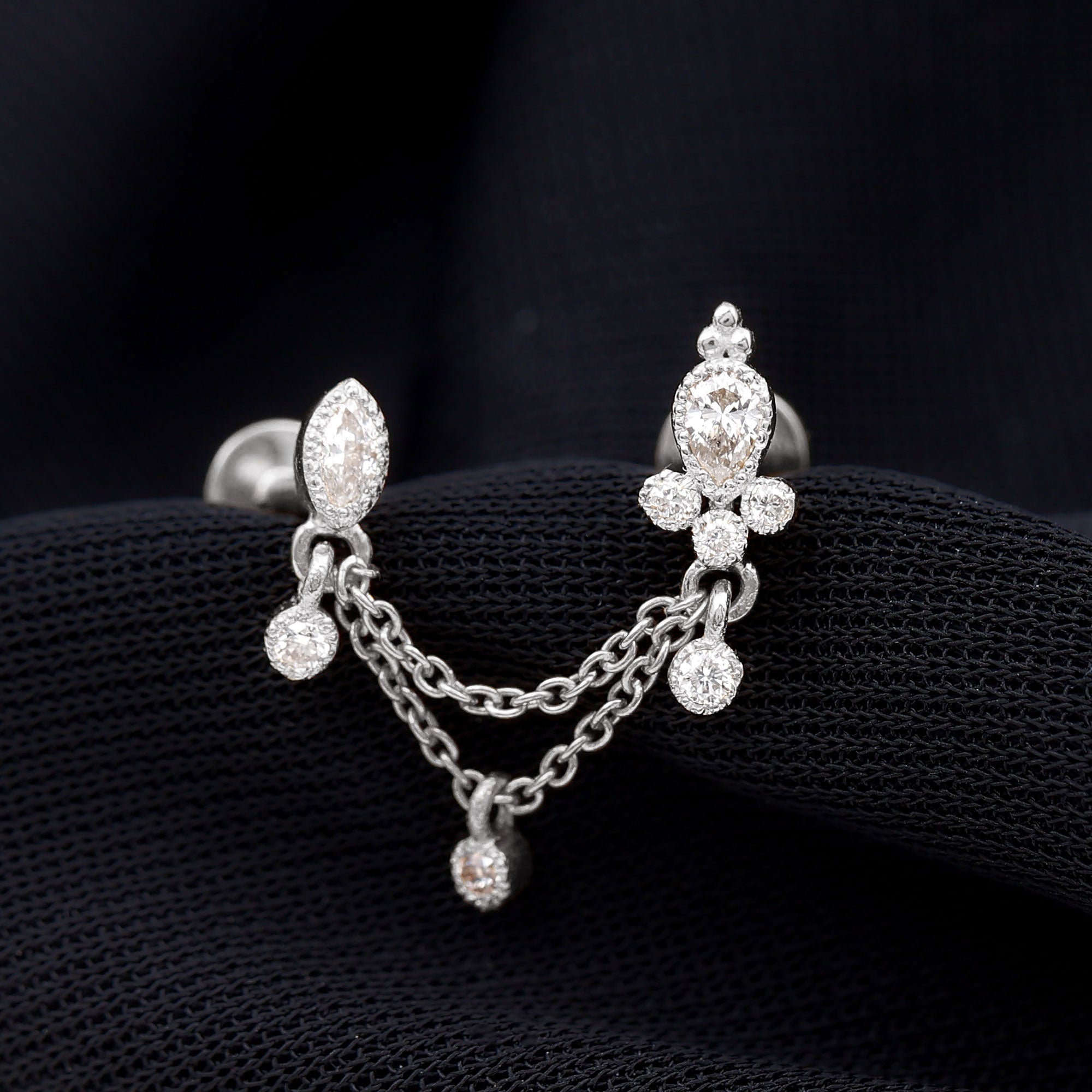 Certified Moissanite Double Chain Earring for Helix Piercing