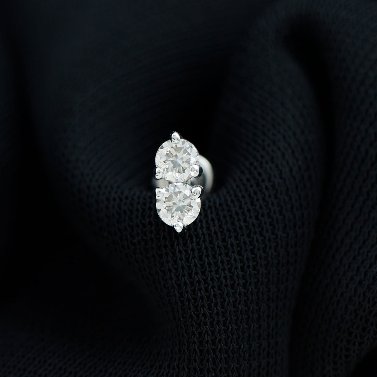 Minimalist Moissanite 2 Stone Earring for Tragus Piercing