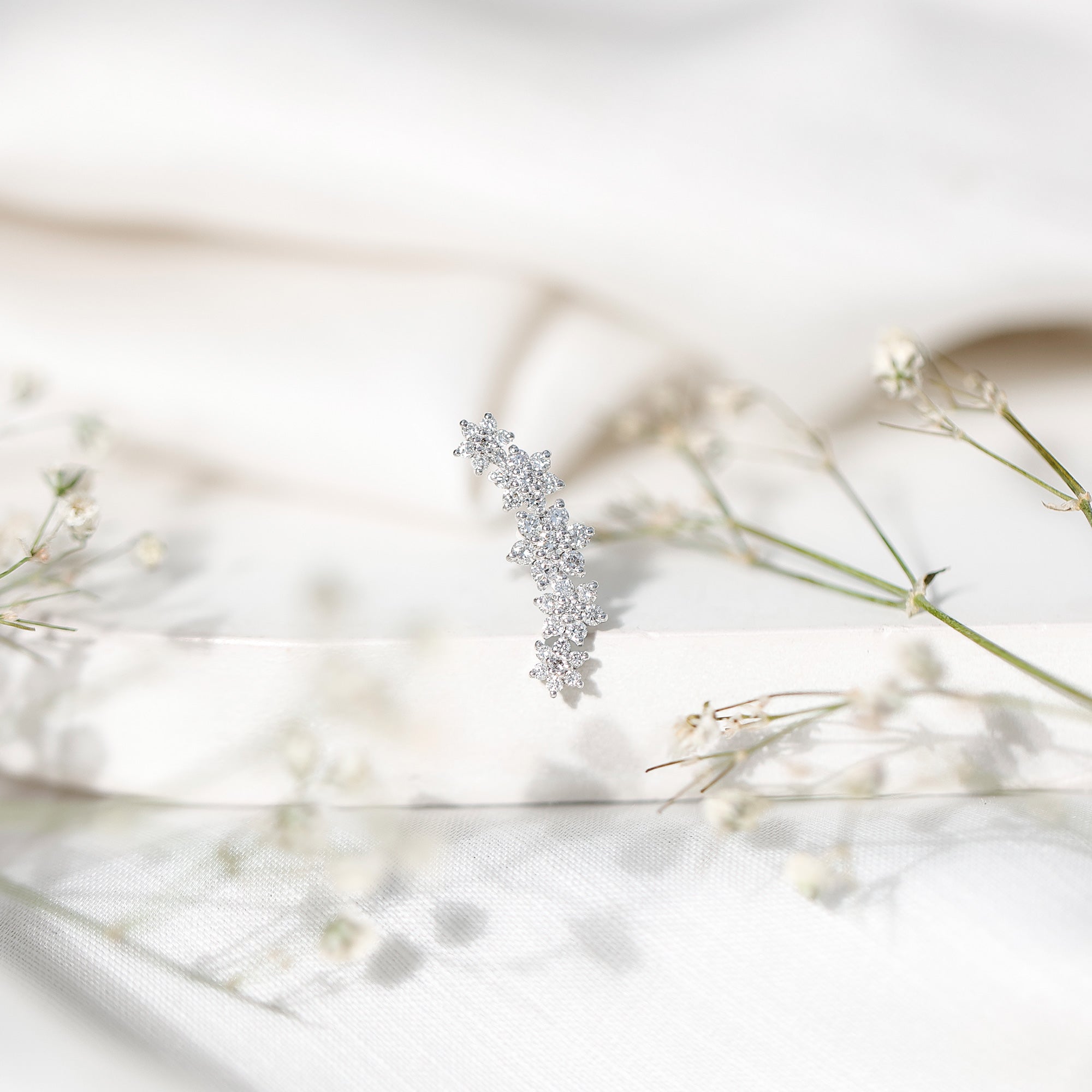 Diamond Flower Ear Crawler Earring