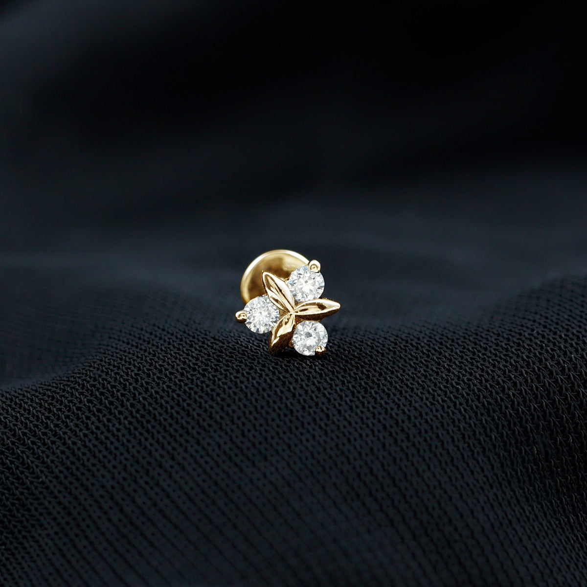 Brilliant Cut Diamond Floral Earring for Conch Piercing